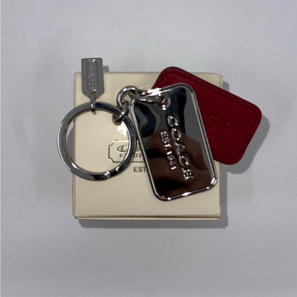 Coach Silver Keychain Keyring Red Leather and Silver Tags LIKE NEW CONDITION - Picture 8 of 8